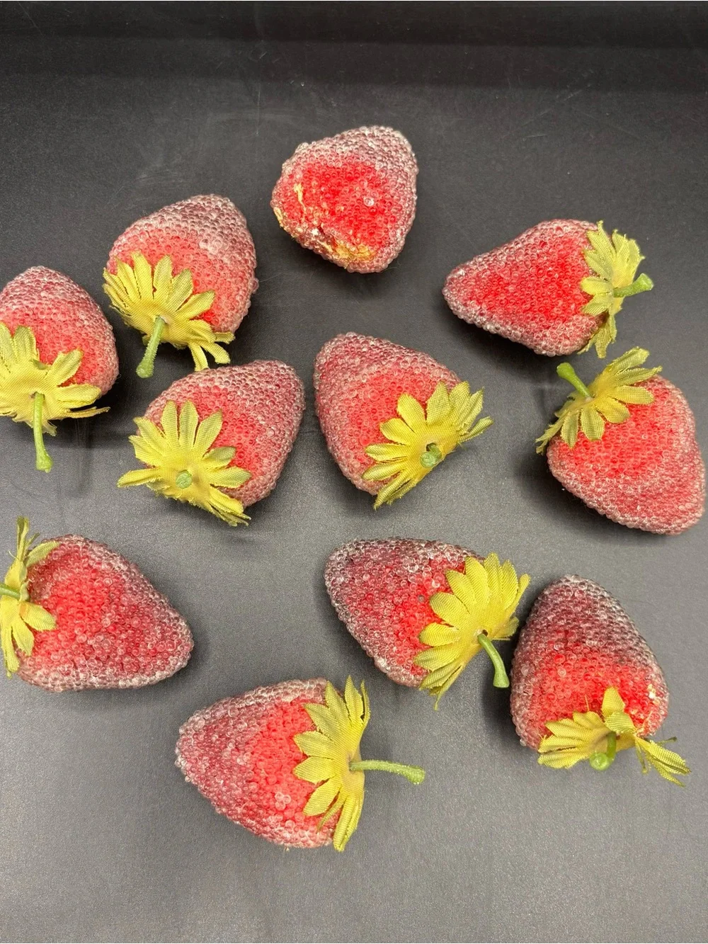 Vintage Strawberry Beaded Fruit Faux Decor 90s Set of 11 Red Green 2 1/2” each